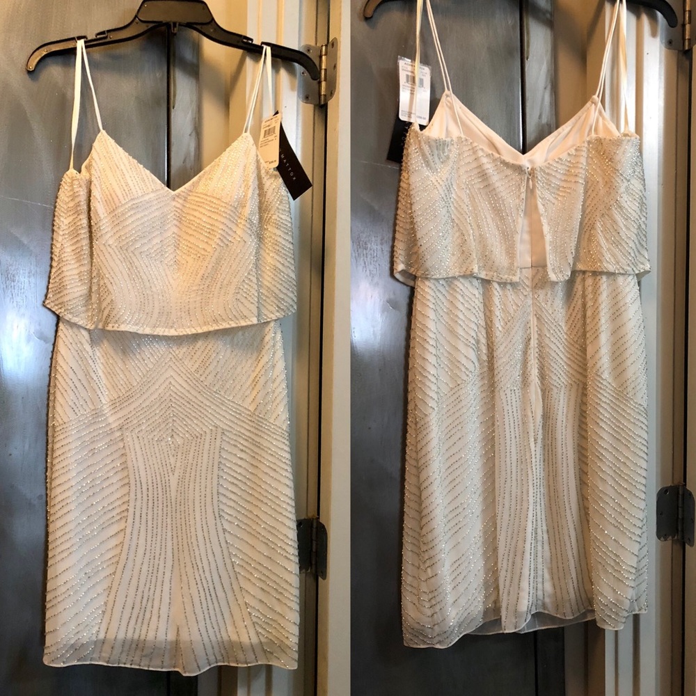 Aiden Mattox White Beaded Cocktail Sheath